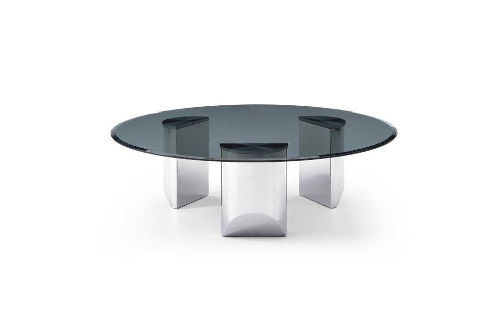 49" Black and Silver Mirrored Glass and Stainless Steel Round Coffee Table