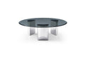 49" Black and Silver Mirrored Glass and Stainless Steel Round Coffee Table