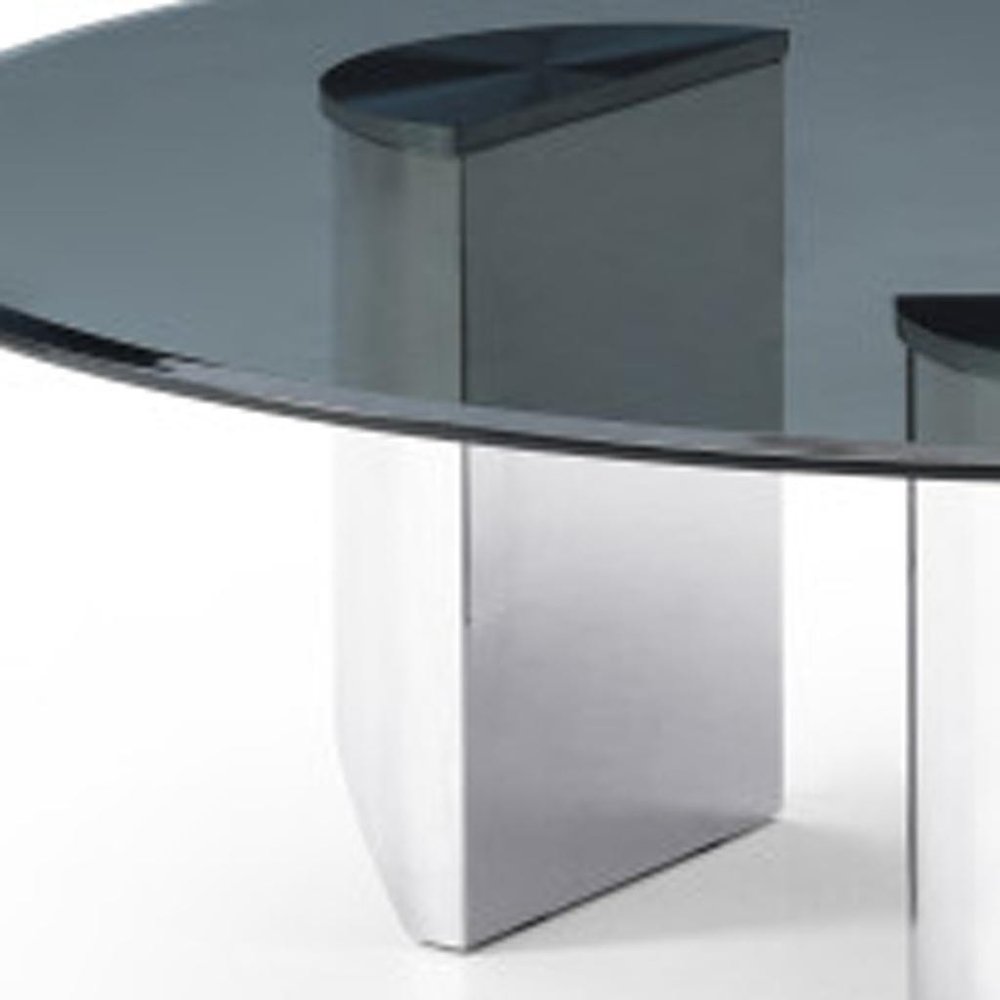 49" Black and Silver Mirrored Glass and Stainless Steel Round Coffee Table. Coffee table in silver metal.