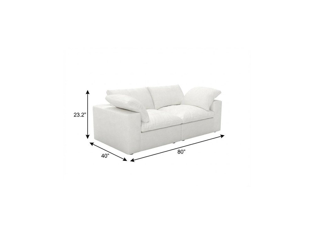 80" White Linen Blend Modular Loveseat and Toss Pillows on a white background