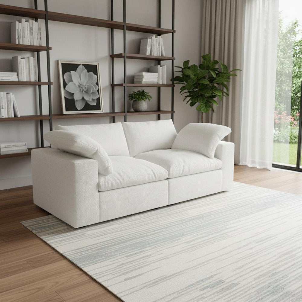 80" White Linen Blend Modular Loveseat and Toss Pillows