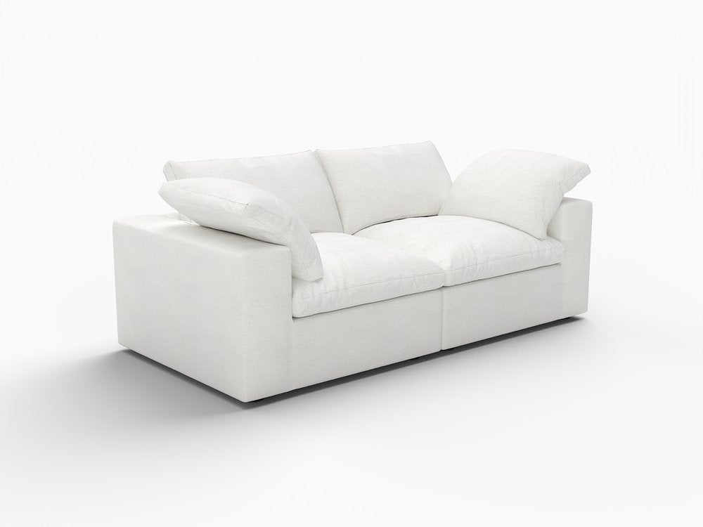 80" White Linen Blend Modular Loveseat and Toss Pillows