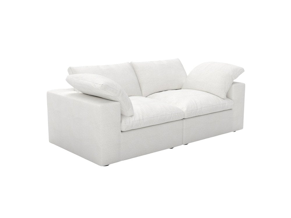 80" White Linen Blend Modular Loveseat and Toss Pillows