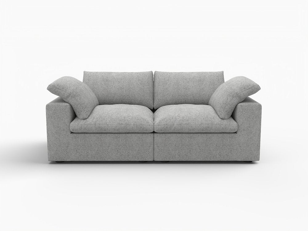 80" White Linen Blend Modular Loveseat and Toss Pillows