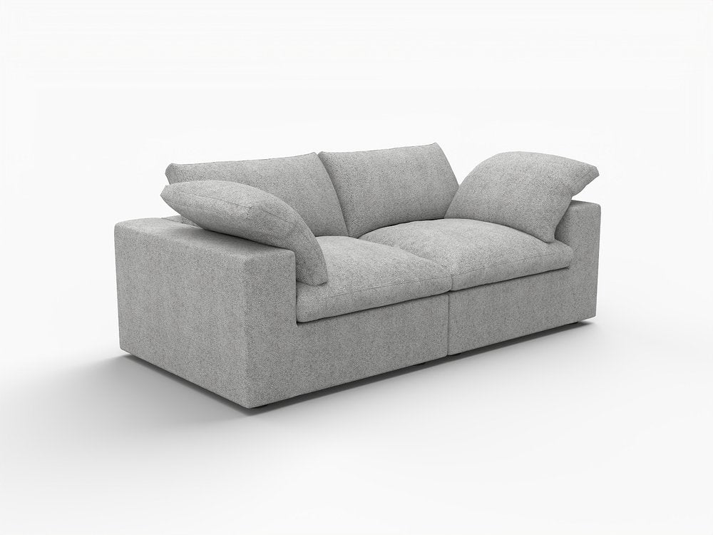 80" White Linen Blend Modular Loveseat and Toss Pillows on a white background
