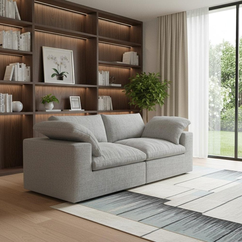 80" White Linen Blend Modular Loveseat and Toss Pillows in a home interior