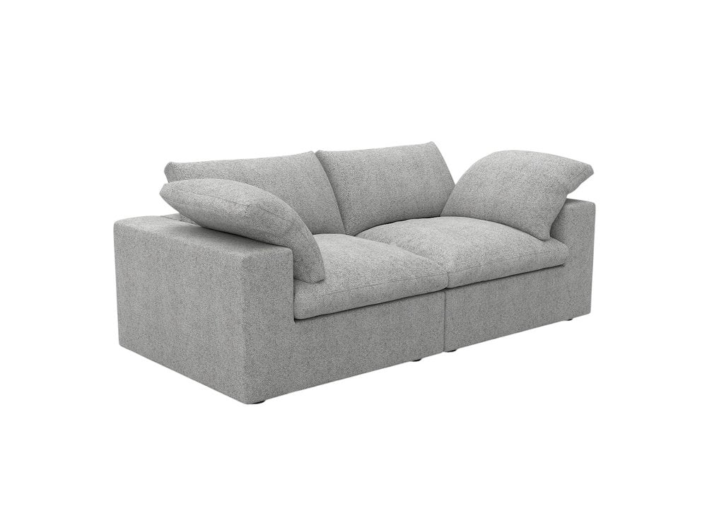80" White Linen Blend Modular Loveseat and Toss Pillows on a white background