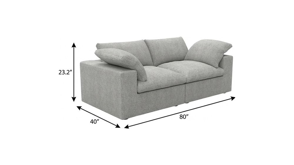 80" White Linen Blend Modular Loveseat and Toss Pillows on a white background