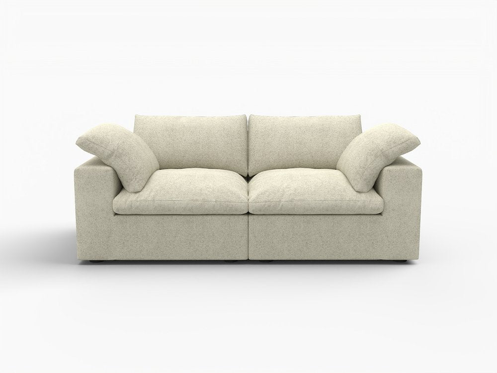80" White Linen Blend Modular Loveseat and Toss Pillows