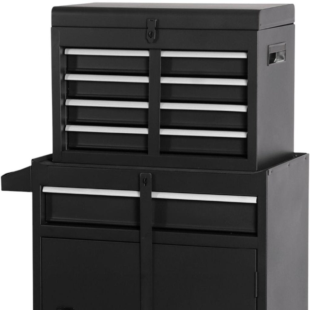 Set of Two Black Multi-Tier Steel Rolling Cabinet With Lid - with Two Cabinets