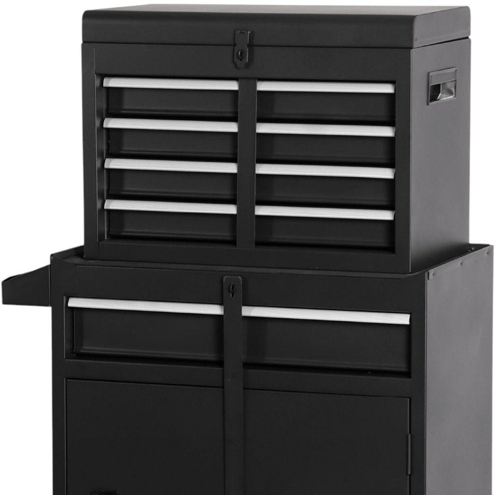Set of Two Black Multi-Tier Steel Rolling Cabinet With Lid - SKU 714587