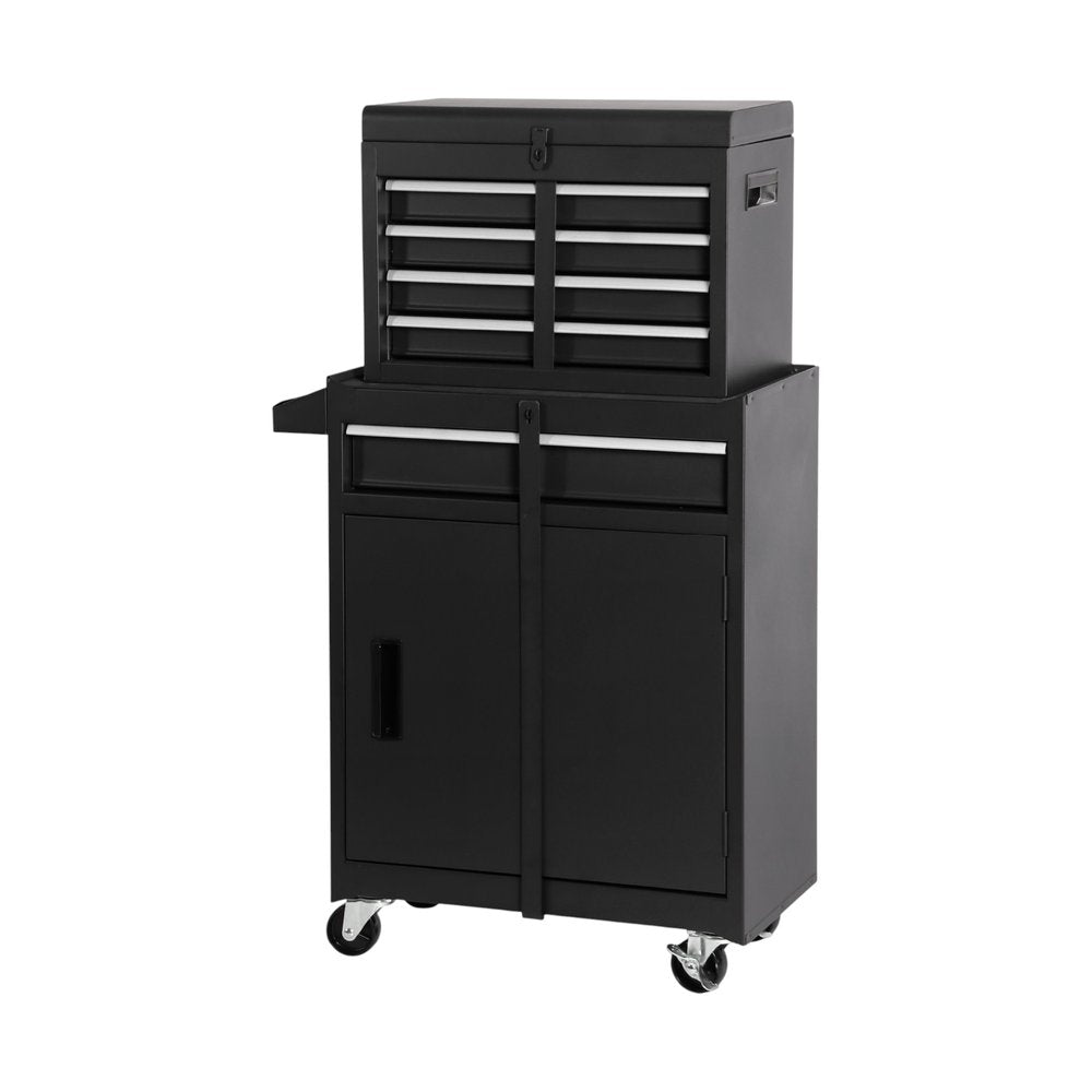 Set of Two Black Multi-Tier Steel Rolling Cabinet With Lid - SKU 714587