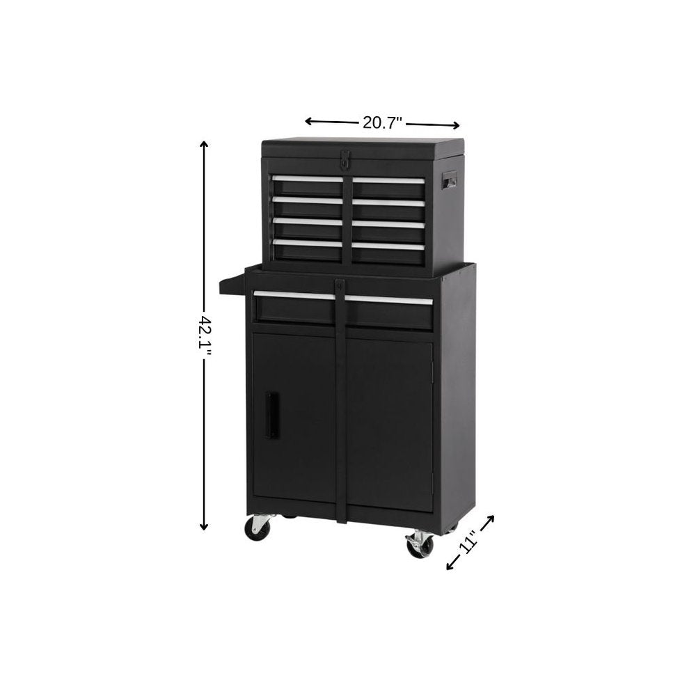 Set of Two Black Multi-Tier Steel Rolling Cabinet With Lid - SKU 714587