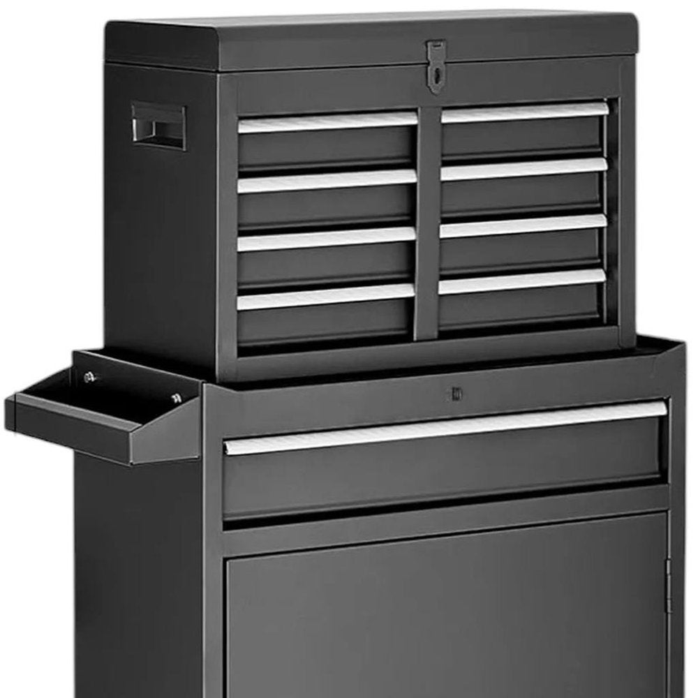 Set of Two Black Multi-Tier Steel Rolling Cabinet With Lid - SKU 714588