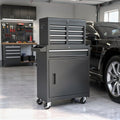 Set of Two Black Multi-Tier Steel Rolling Cabinet With Lid