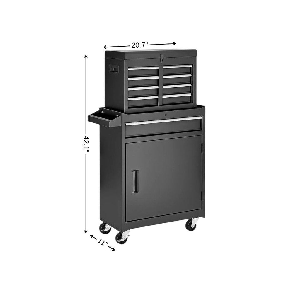 Set of Two Black Multi-Tier Steel Rolling Cabinet With Lid - SKU 714588