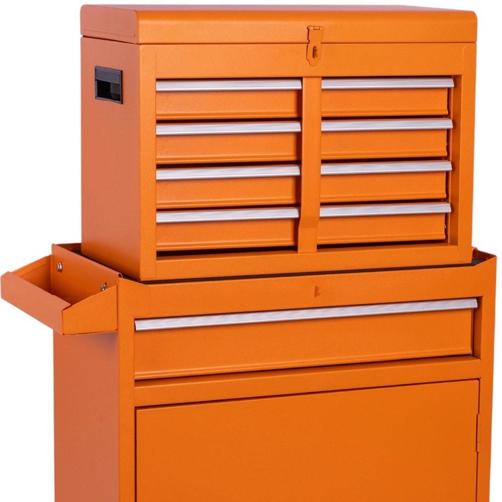 Set of Two Orange Multi-Tier Steel Rolling Cabinet With Lid - SKU 714593