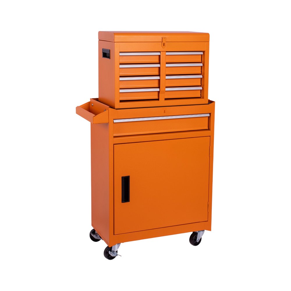 Set of Two Orange Multi-Tier Steel Rolling Cabinet With Lid - SKU 714593
