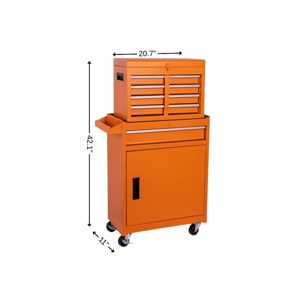 Set of Two Orange Multi-Tier Steel Rolling Cabinet With Lid - SKU 714595