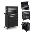 Set of Two Black Multi-Tier Steel Eight Drawer Rolling Storage Cabinet With Lid on a white background