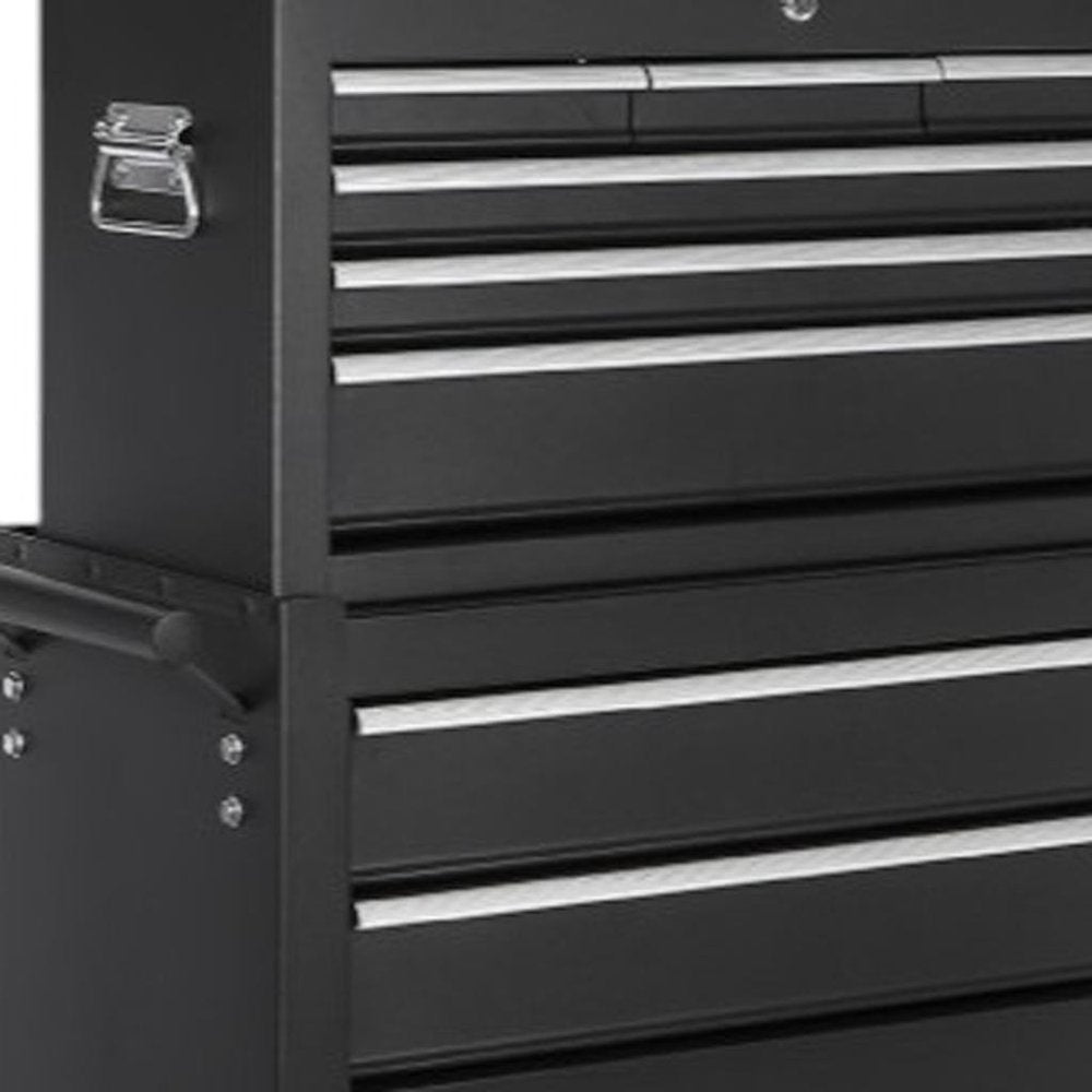 Set of Two Black Multi-Tier Steel Rolling Cabinet With Lid - with 8-drawer Rolling Tool Storage Cabinet Along With Versatile 2-in-1 Deta