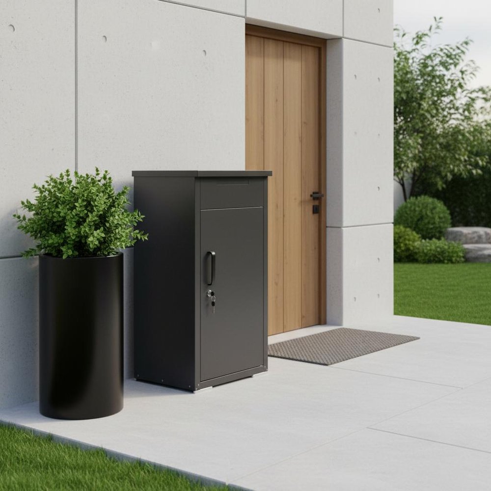 Set of Two Black Multi-Tier Steel Mail Box With Lid
