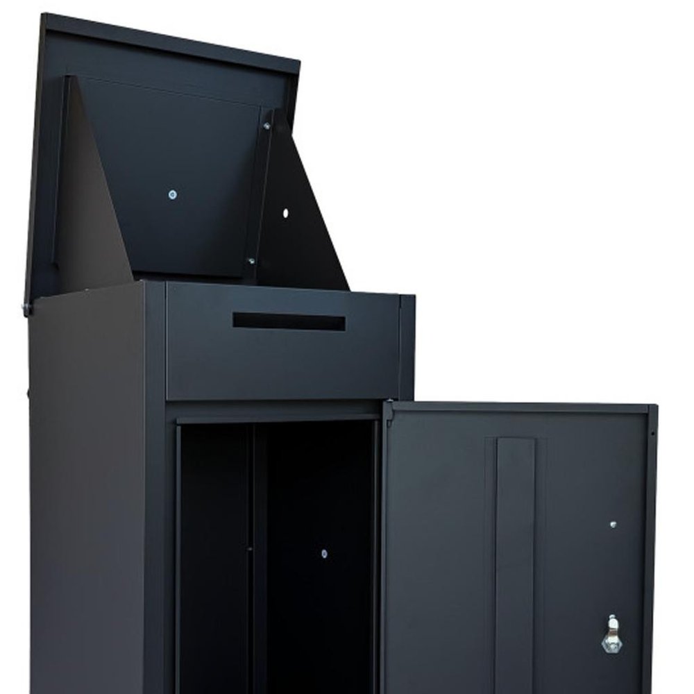 Set of Two Black Multi-Tier Steel Mail Box With Lid