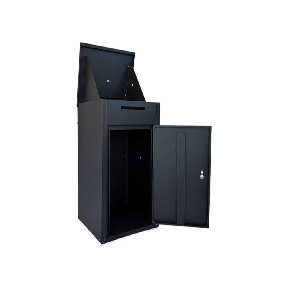 Set of Two Black Multi-Tier Steel Mail Box With Lid