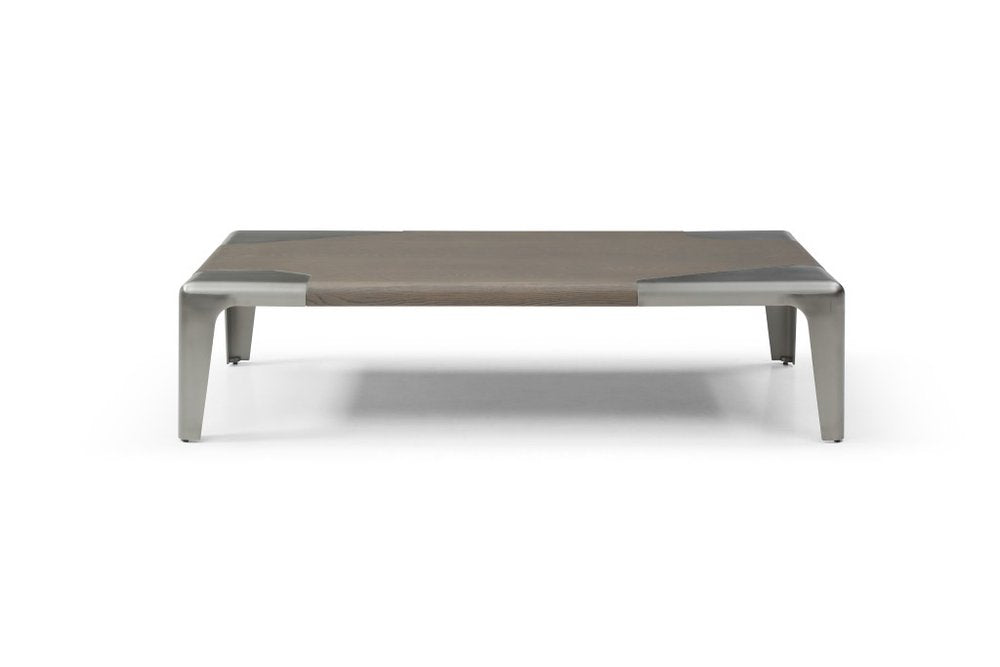 57" Light Gray and Silver Wood and Stainless Steel Coffee Table