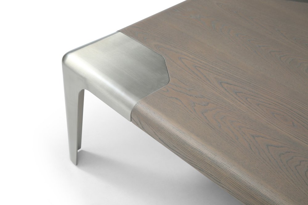 57" Light Gray and Silver Wood and Stainless Steel Coffee Table