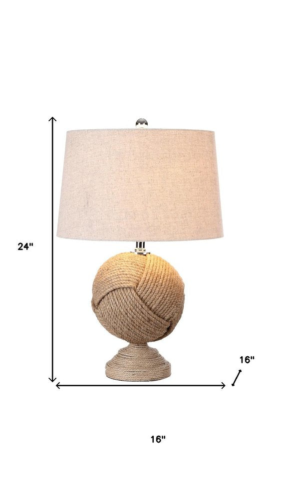 24" Brown Globe Table Lamp With Drum Shade. Table lamp isolated on a plain white background, finished in brown.