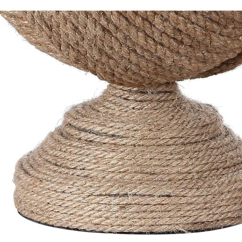 24" Brown Globe Table Lamp With Drum Shade. Table lamp isolated on a plain white background, in a brown finish.