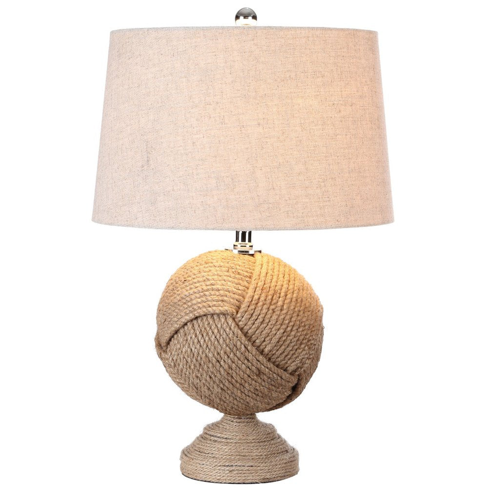 24" Brown Globe Table Lamp With Drum Shade. Table lamp isolated on a plain white background, finished in brown.