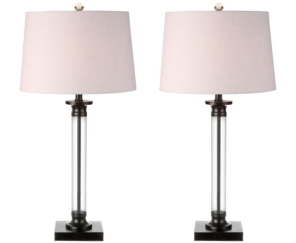 Set of Two 30" Black Table Lamps With Drum Shades