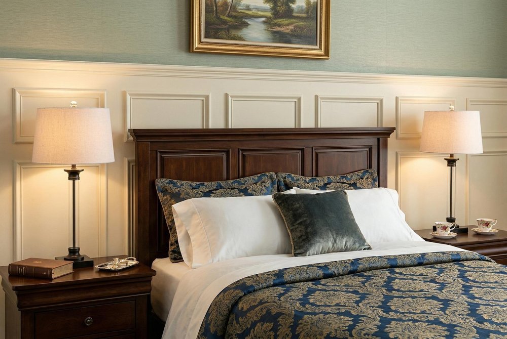 Set of Two 30" Black Table Lamps With Drum Shades in a home interior