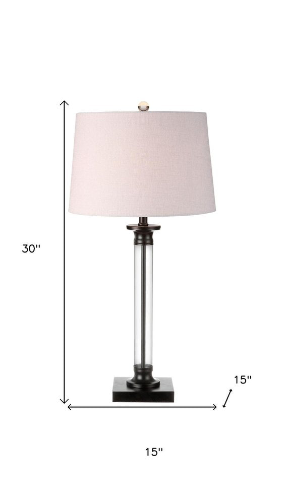 Set of Two 30" Black Table Lamps With Drum Shades on a white background