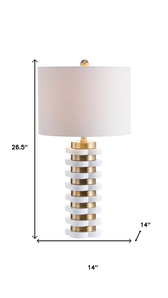 27" White Novelty Table Lamp With Drum Shade. Table lamp isolated on a plain white background, in a white finish.