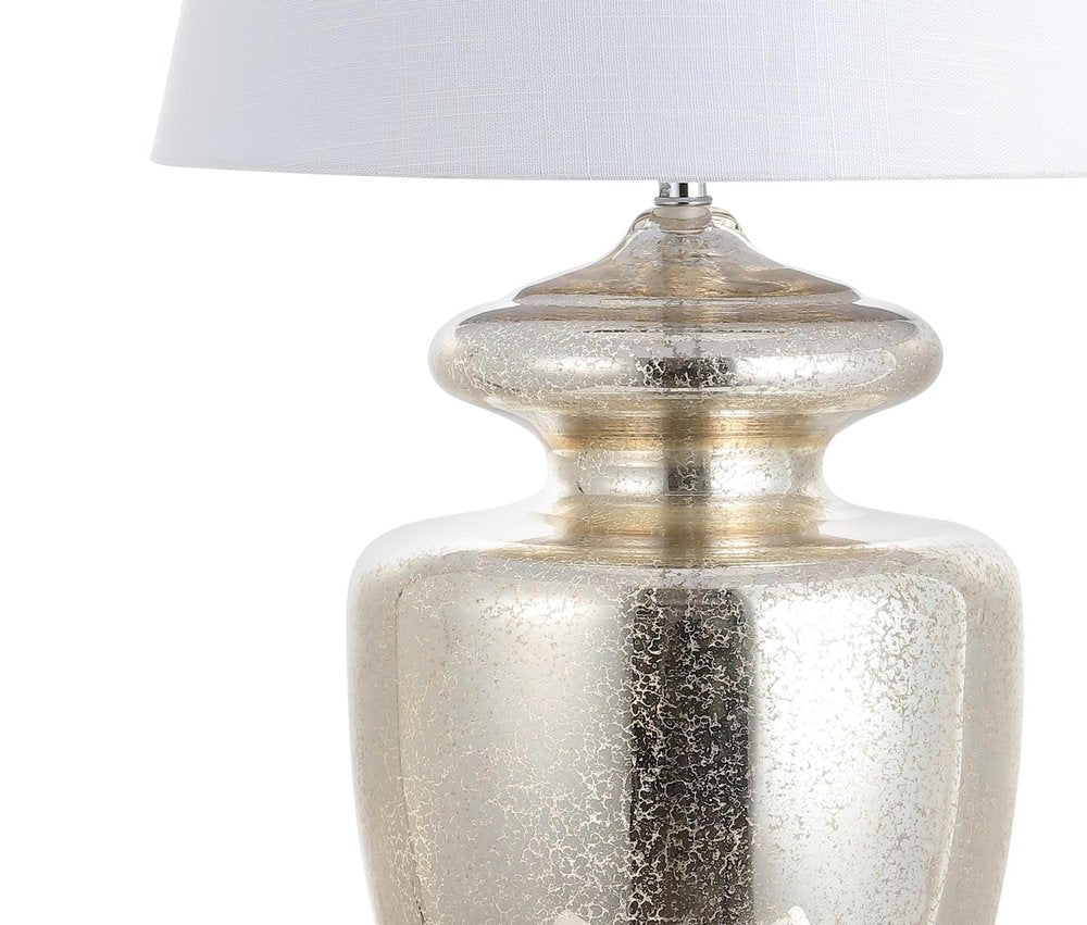 31" Silver Novelty Table Lamp With Drum Shade. Table lamp isolated on a plain white background.