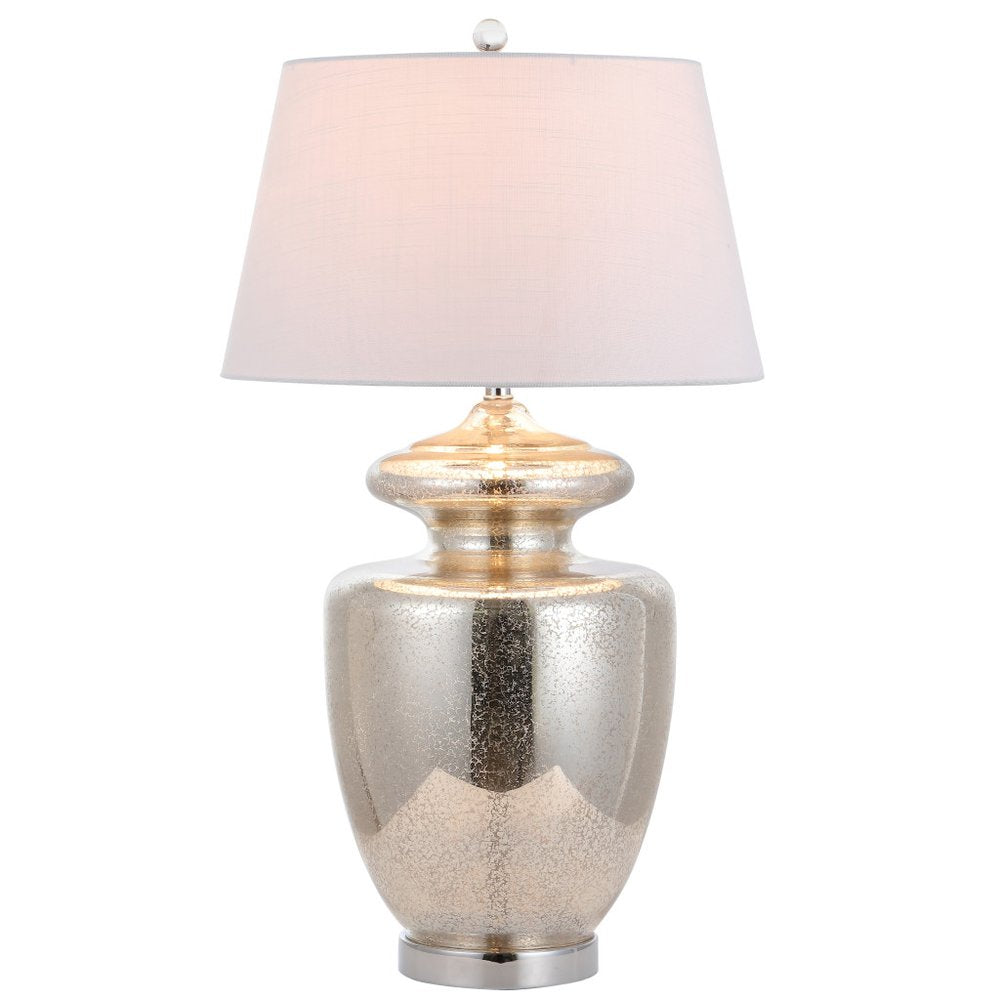 31" Silver Novelty Table Lamp With Drum Shade. Table lamp isolated on a plain white background.