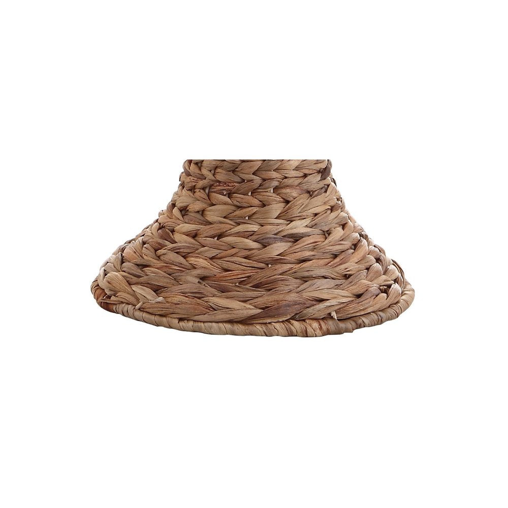 31" Natural Water Hyacinth Urn Table Lamp With Drum Shade. Table lamp isolated on a plain white background, showing its tan color.