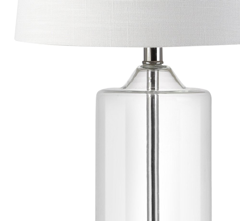 25" Silver Bedside Lamp With Drum Shade. Lamp isolated on a plain white background, in a silver finish.