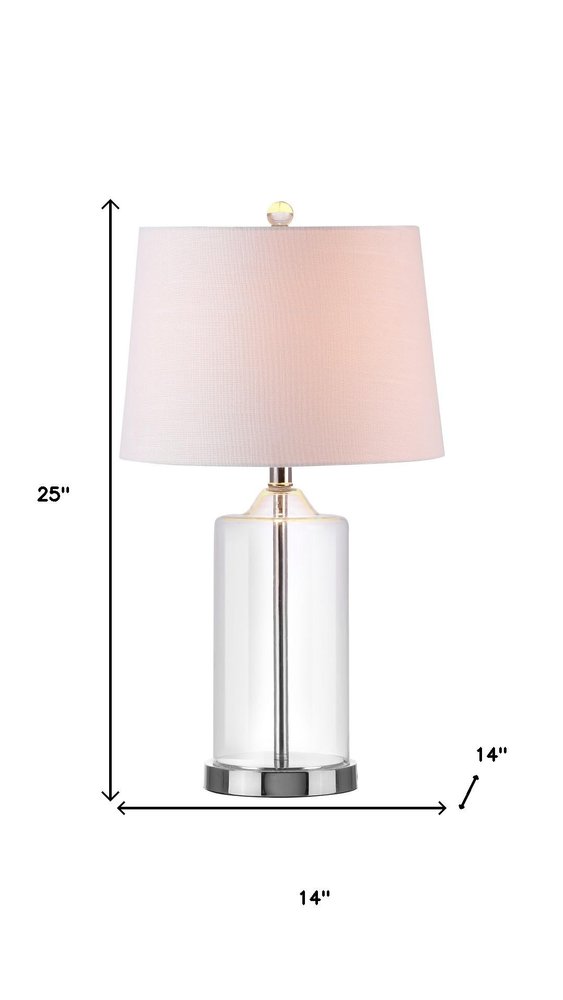 25" Silver Bedside Lamp With Drum Shade. Lamp isolated on a plain white background, in a silver finish.