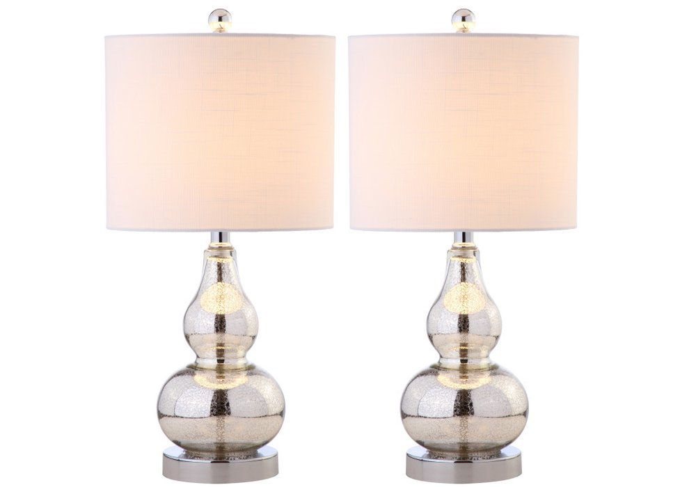 Set of Two 21" Silver Gourd Table Lamps With Drum Shades
