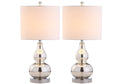 Set of Two 21" Silver Gourd Table Lamps With Drum Shades