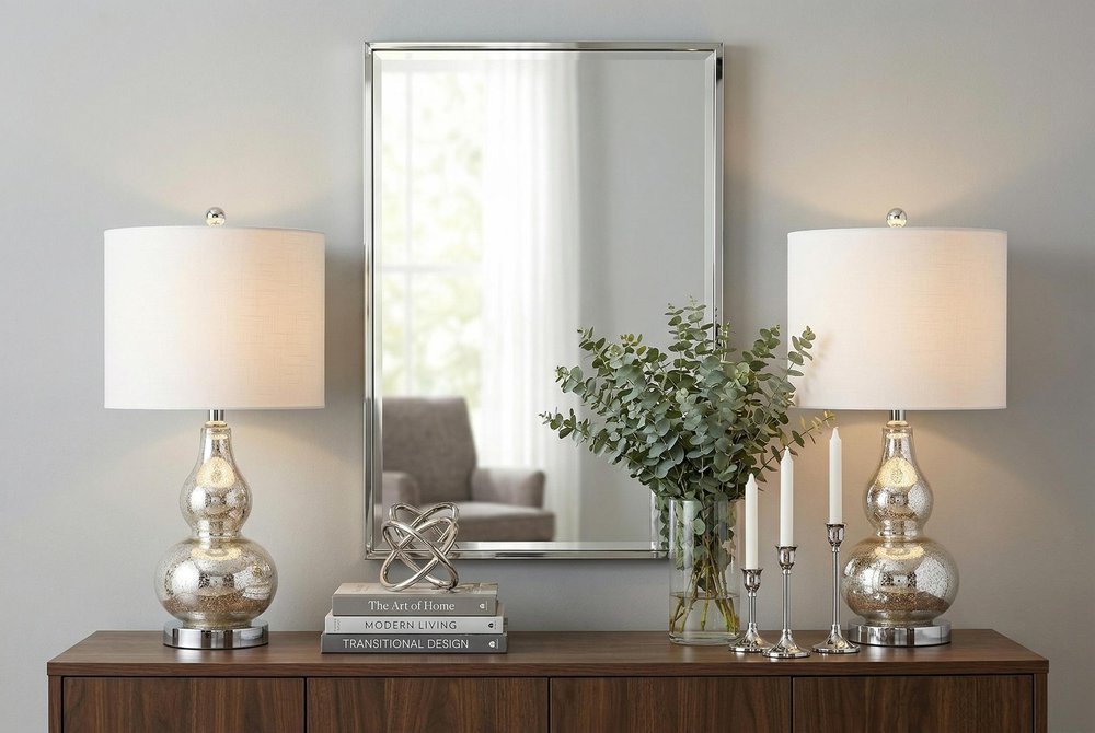 Set of Two 21" Silver Gourd Table Lamps With Drum Shades