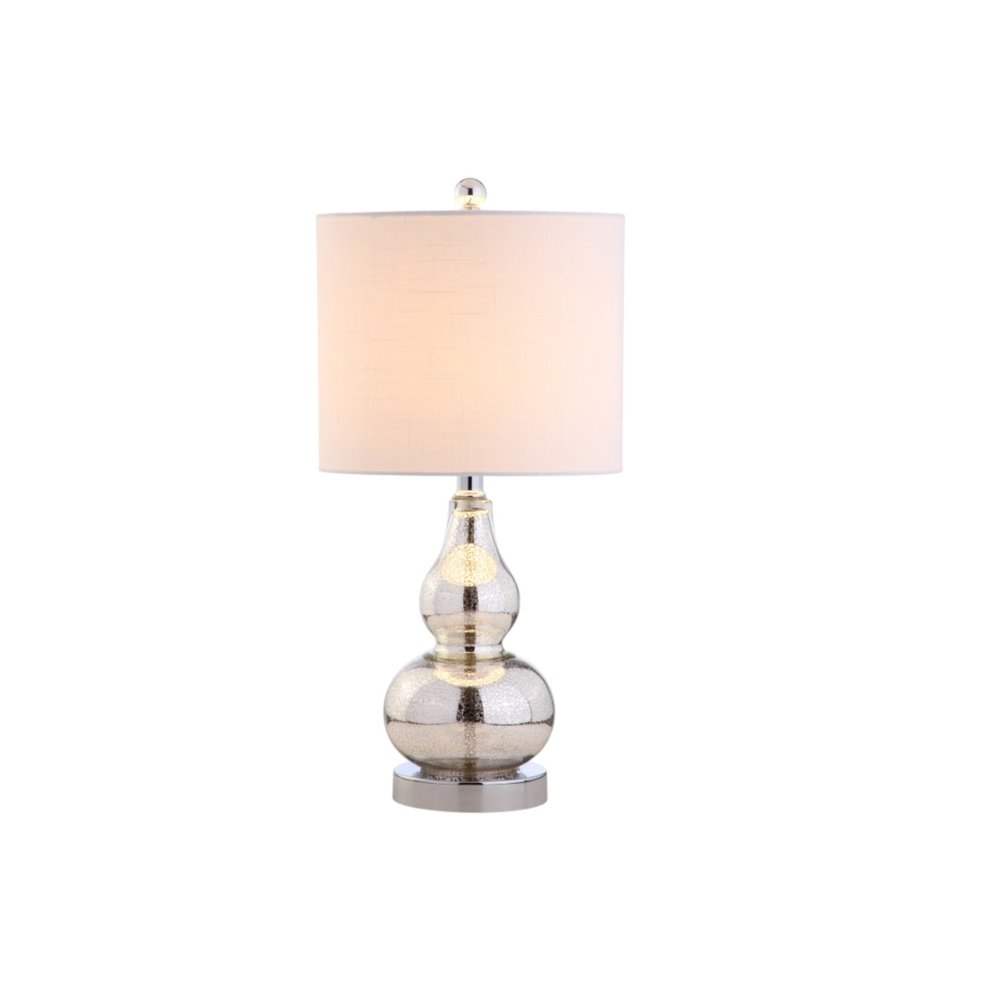 Set of Two 21" Silver Gourd Table Lamps With Drum Shades