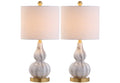 Set of Two 21" Gold Gourd Desk Lamps With Drum Shades