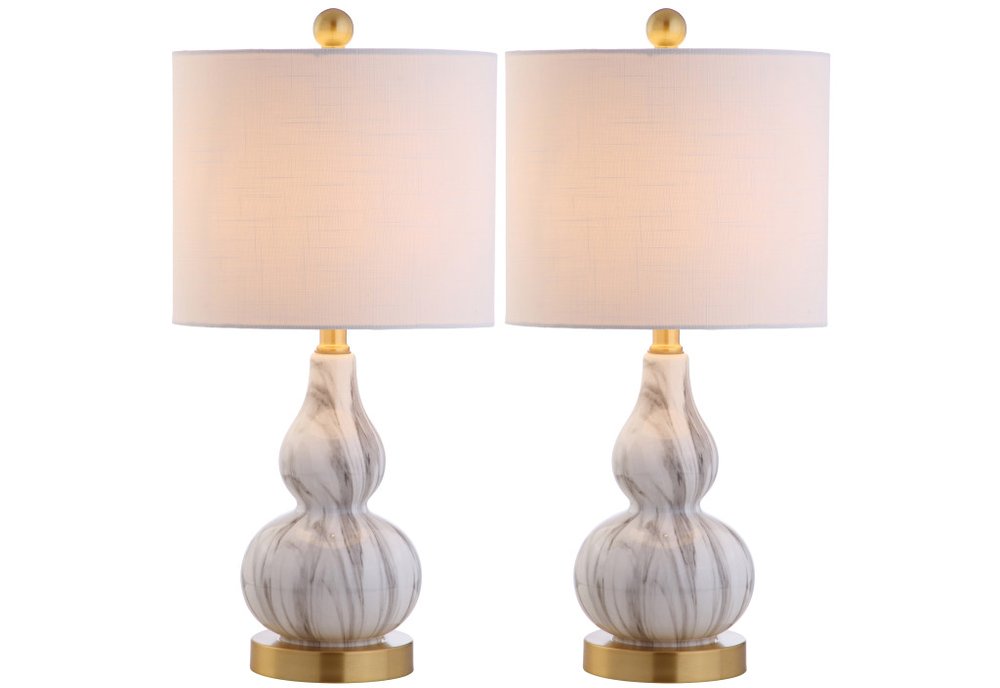 Set of Two 21" Gold Gourd Desk Lamps With Drum Shades