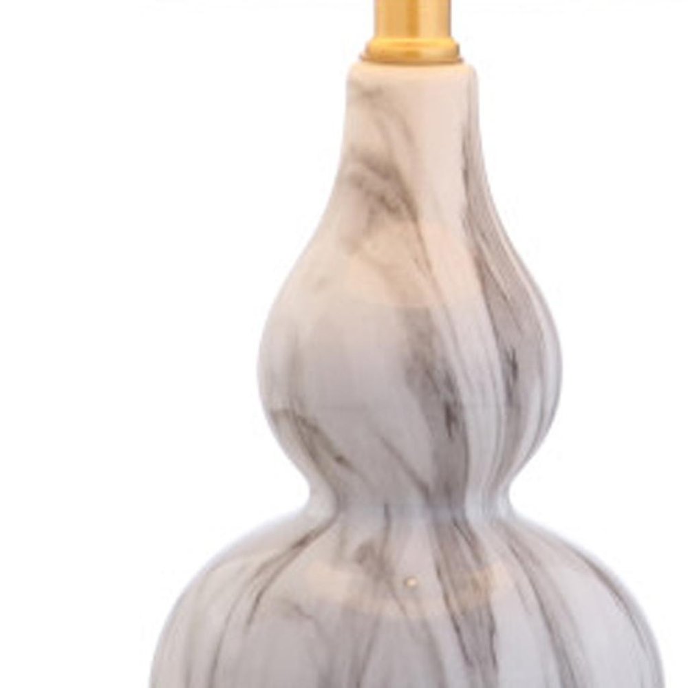 Set of Two 21" Gold Gourd Desk Lamps With Drum Shades on a white background