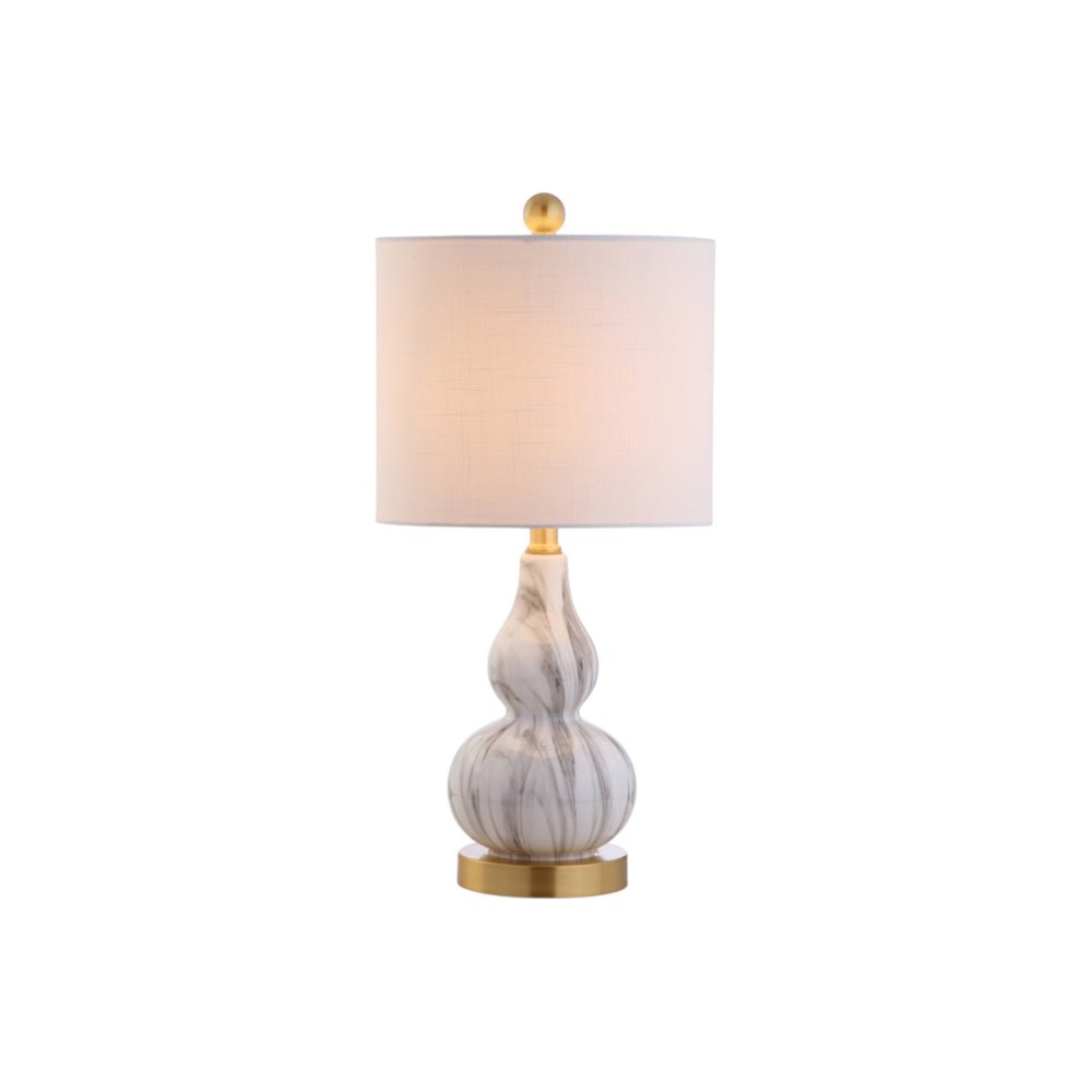 Set of Two 21" Gold Gourd Desk Lamps With Drum Shades